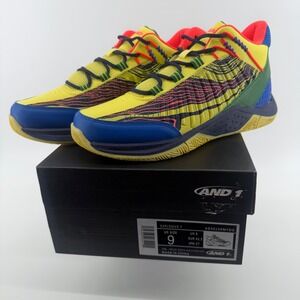 AND1 Explosive T Men Basketball Shoe Limelight Blue Green AD90190MYDG Size 9 NEW